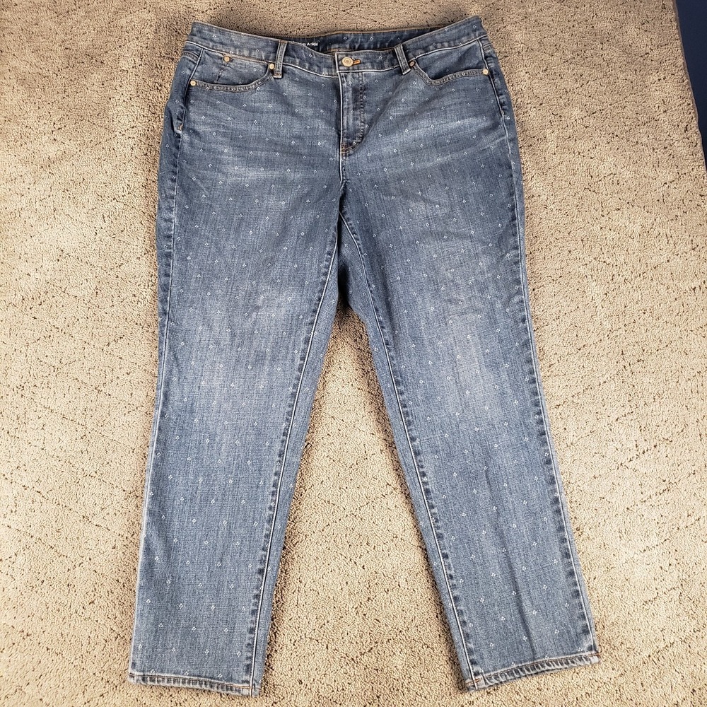 Talbots Jeans Womens 16W Blue Flawless Floral Slim Ankle Stretch Denim Mid Rise